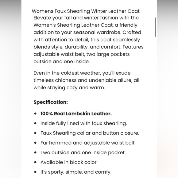 🦐Esta Faux Shearling Belted Real Lambskin Leather Jacket - Picture 7 of 8